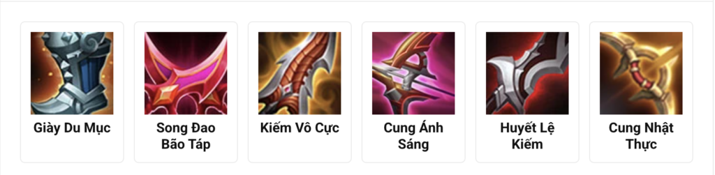 Trang bị đề xuất cho tướng Qua Á